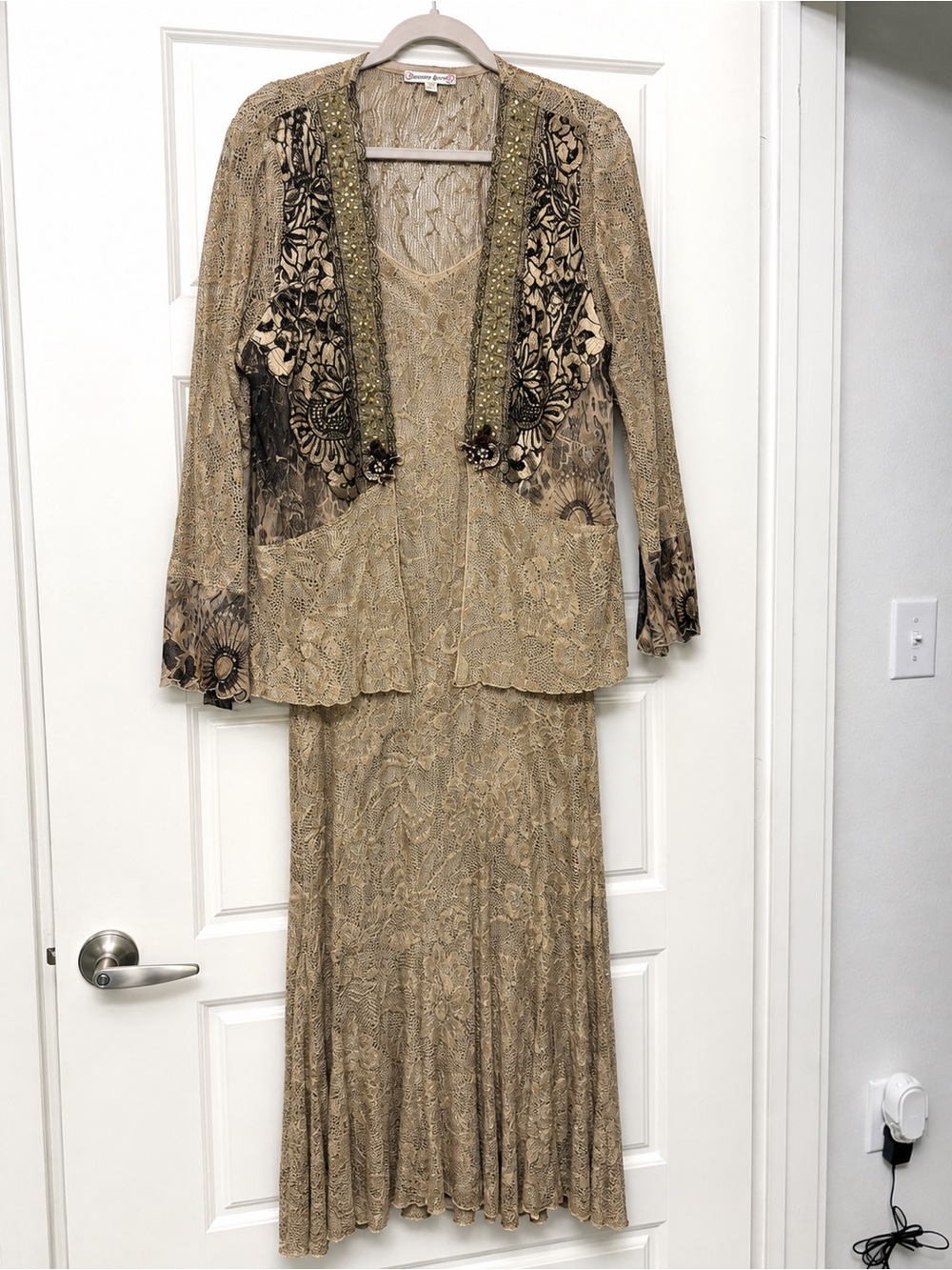 Spencer Alexis vintage metallic lace dress made in USA